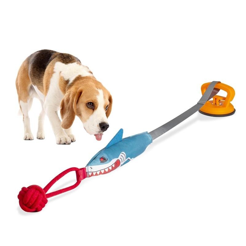 TUGME PROKEl Shark Shaped Pet Toy, Interactive TwineToy Ball Dog Toy With Suction Cup, Pet Chew ToyFor Dogs & Cats Funny Dogtoys Squeaky Toys Dogtraining Rope Toy