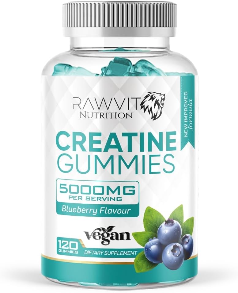 Creatine Monohydrate Gummies, 5000mg, 40-60 Days' Supply, 120 Gummies, Vegan, Blueberry Flavour Muscle Building Supplement