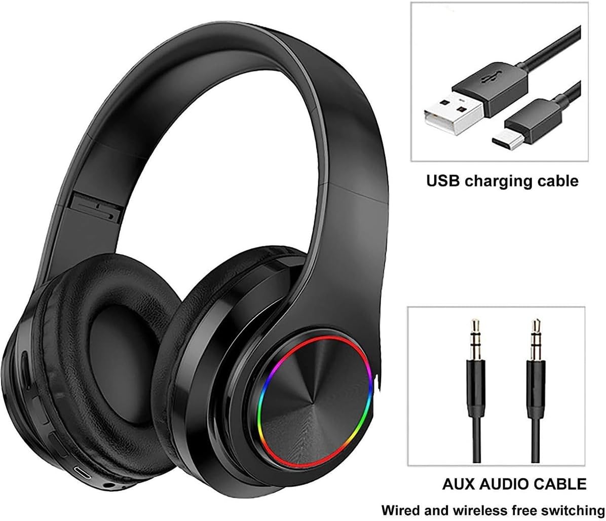 Bluetooth Headphones Over Ear, Wireless Headphones Over Ear, Foldable Lightweight Wireless Headphones with Built-in Noise Reduction Microphone for Online Class, Office, PC, Phone
