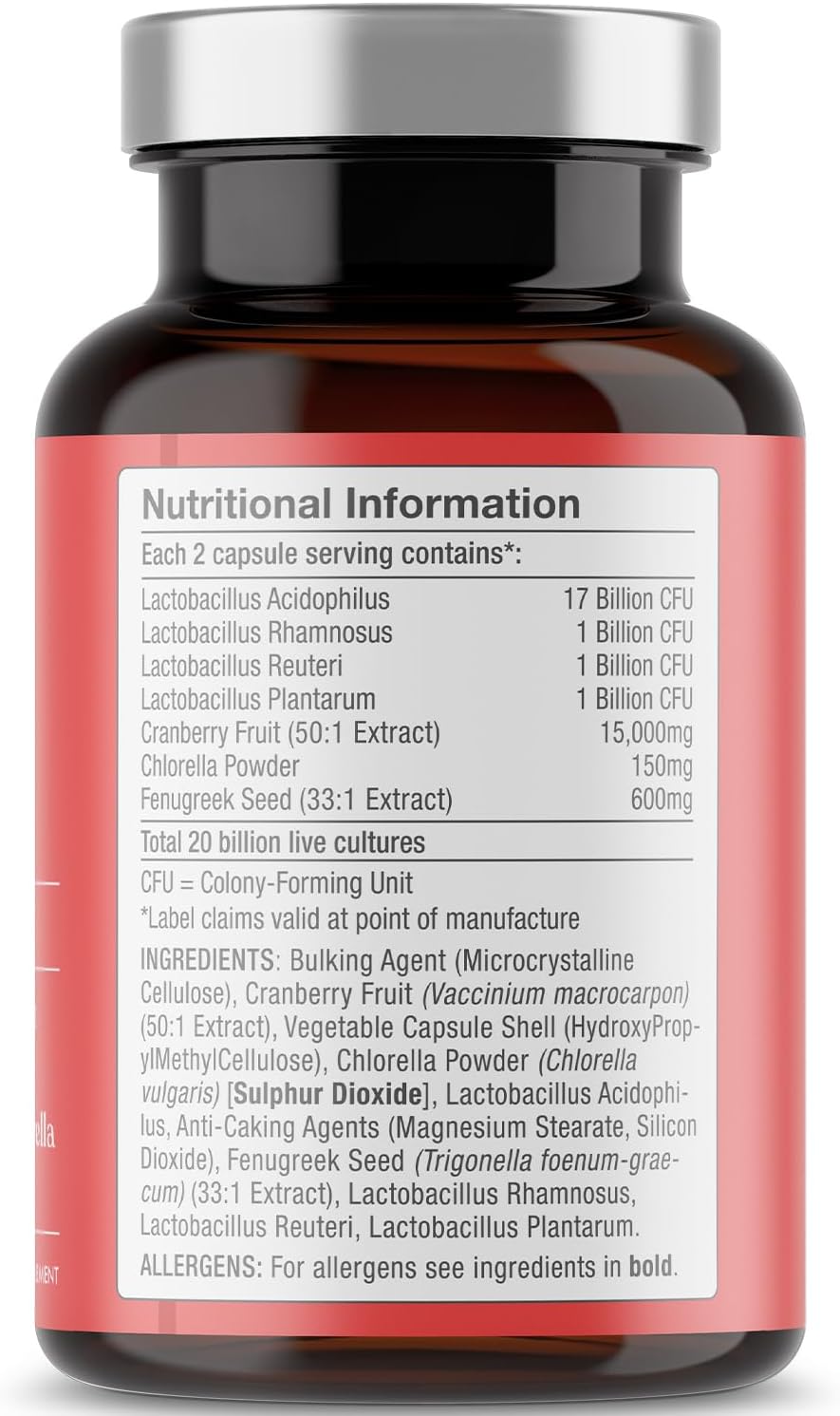 Intimate Flora for Women | 20 Billion CFU Fortified with 15,000mg Cranberry, Fenugreek & Chlorella | Bio Cultures for Women's Intimate Flora | 60 Capsules | Free Soul