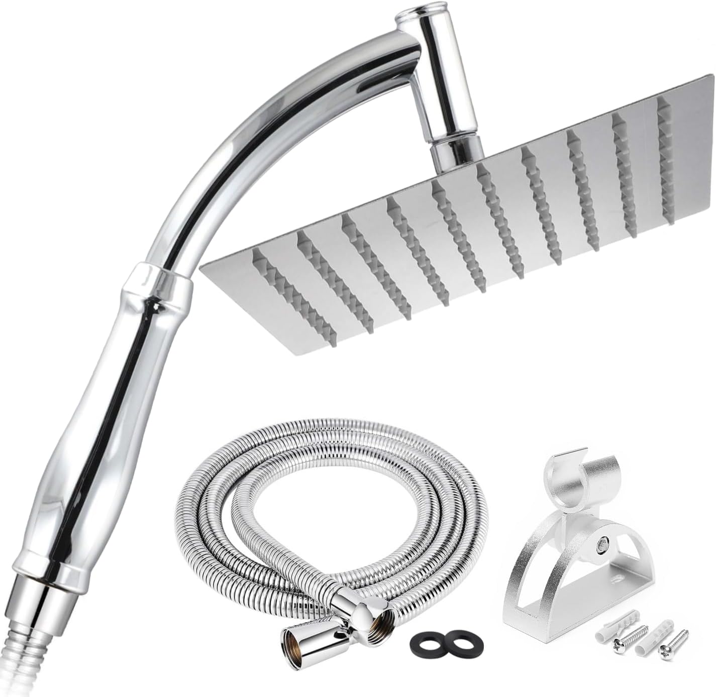Rainfall Shower Head and Hose, Big Shower Head Set for High Pressure Shower Replacement, Universal Showers Head with 1.5m Hose and Bracket, Shower Hose and Head with Wall Mount Holder