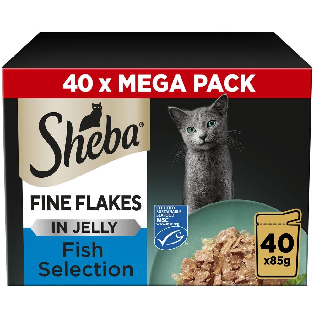 SHEBA - Adult Wet Cat Food Pouches- 40 x 85 g - Poultry - Bulk Cat Food Megapack - 40 Jelly Pouches