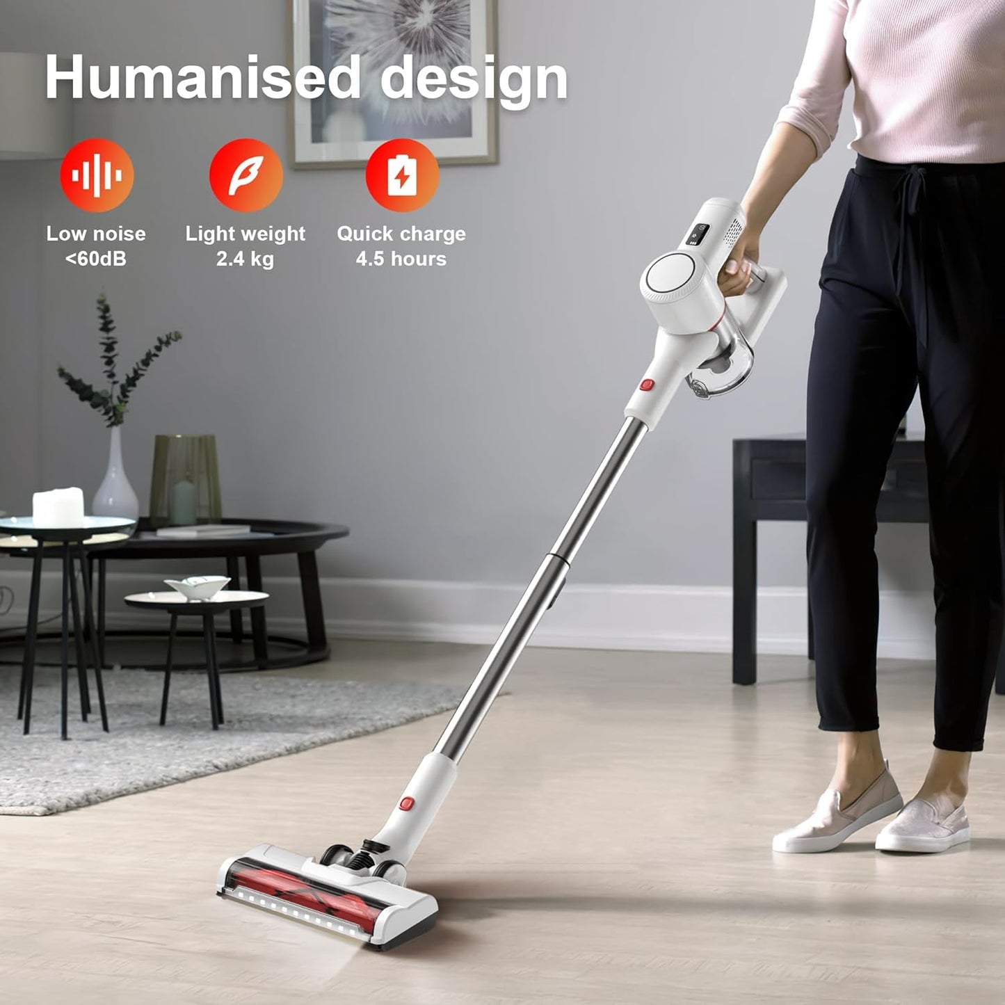 Cordless Vacuum Cleaner Stick Vacuums - Electric Brooms Powerful Lightweight Vaccum Cleaners Upright Handheld Rechargeable Lithium-Ion Battery Wireless for Home Hardwood Floor Carpets Car