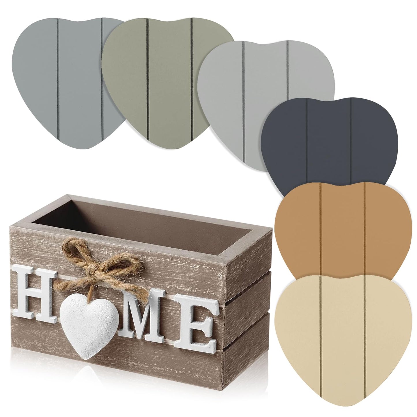 Patelai Wooden Heart Coasters for Drinks Set of 6 Funny Farmhouse Coasters with Holder for Coffee Table Protection Housewarming Gifts New Home Decoration, 4 Inch(Home, Grey)