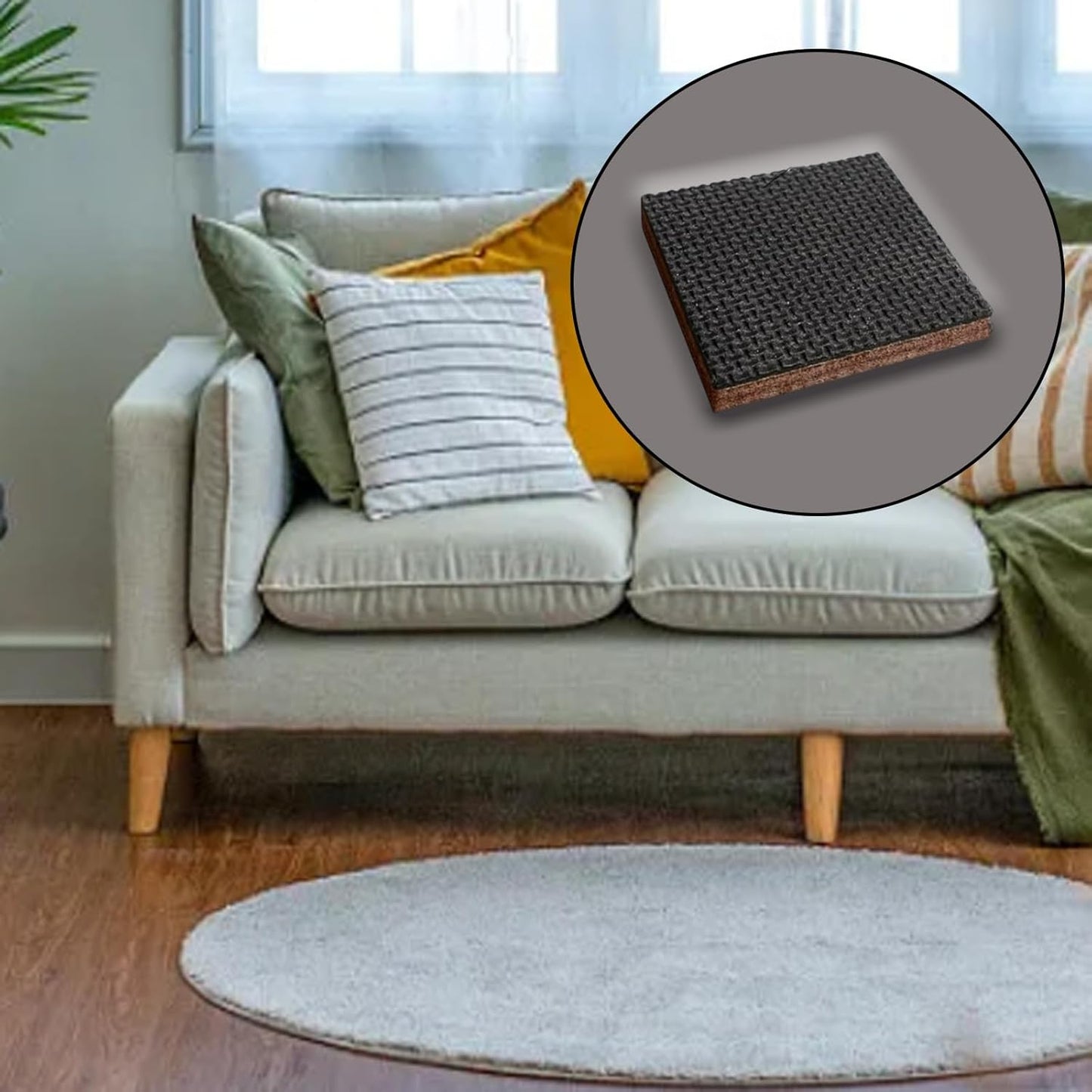 12 Pcs Non Slip Furniture Pads, 75mm Floor Protector Pads, Rubber Feet for Furniture for Fixing in Place of Furniture to Protect Your Floor. (Square),Black