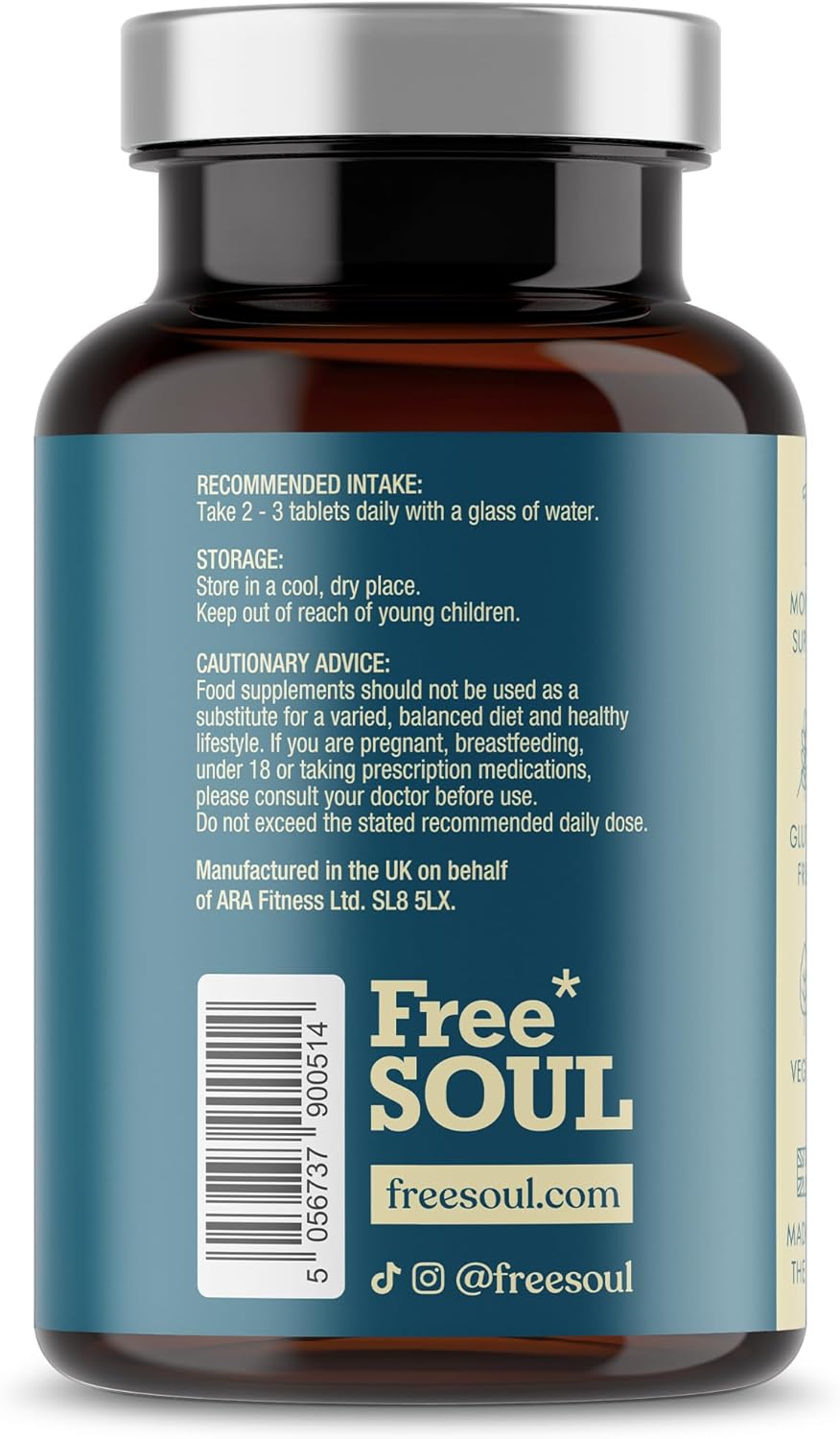 Magnesium Glycinate + Turmeric 4-in-1 Complex | Triple-Strength Magnesium Supplements with 1322mg Bisglycinate, Citrate, Malate & 2000mg Turmeric | 90 Vegan Tablets | Gluten-Free | UK Made | Free Soul