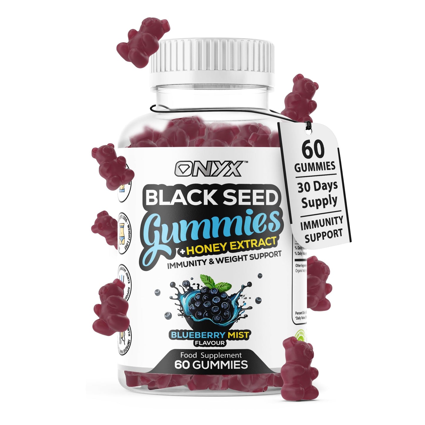 Onyx Marine Collagen 2200mg with Hyaluronic Acid & Biotin - High Strength Collagen Supplements for Women & Men - 60 Vegan Gummies