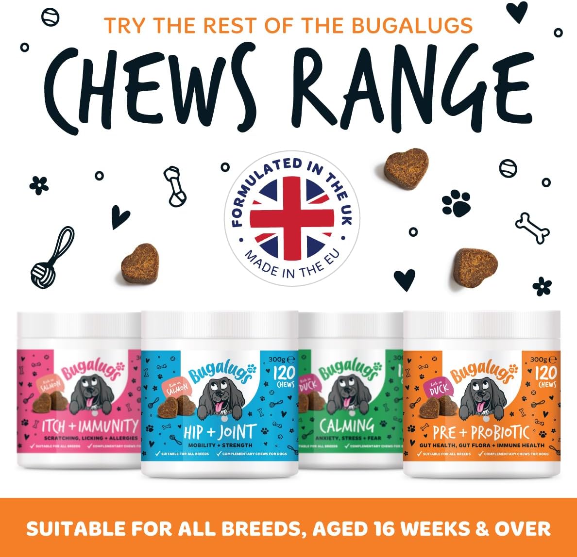 Bugalugs Probiotics for Dogs Natural Dog Treats with Pumpkin Powder for dogs – Gut Health, Sensitive Tums, Anal Glands, Scooting, Loose Stools, Smelly, Itchy Ears, Great for all dogs