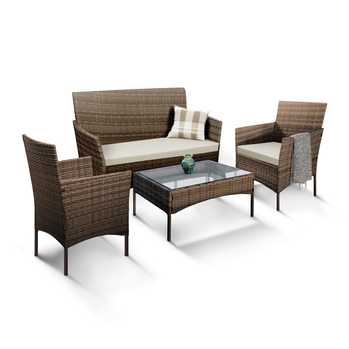 KEPLIN Mesh 4 Piece Garden Furniture Set, Modern Outdoor Patio Set with Easy Assembly, Comfortable & Durable Outdoor Furniture, Ideal Conversation Set for Gardens, Balconies, Poolside, Black