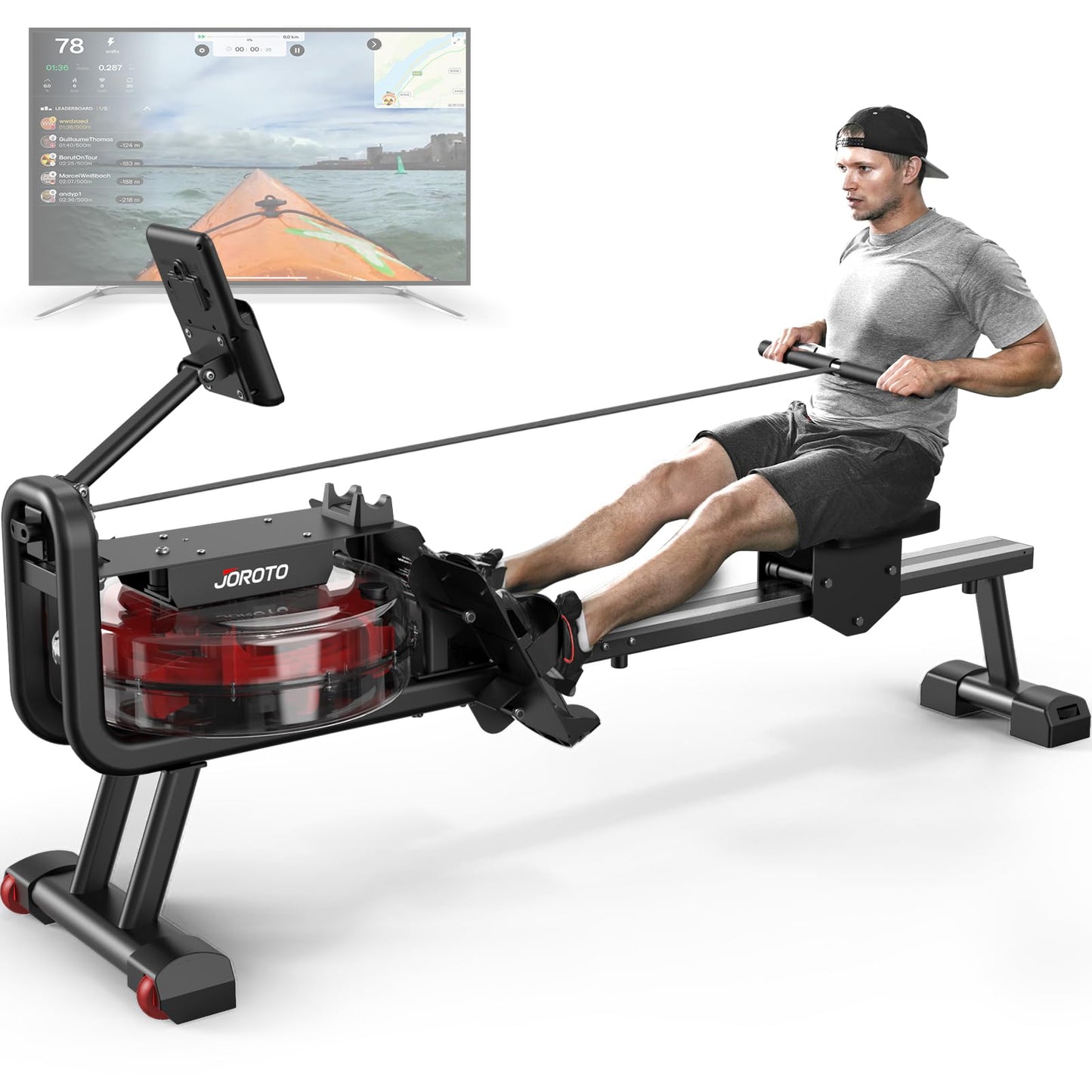 JOROTO Rowing Machines for Home Gym Foldable Rower Machine 300 LBS Weight Capacity with Bluetooth Function, Ipad Holder