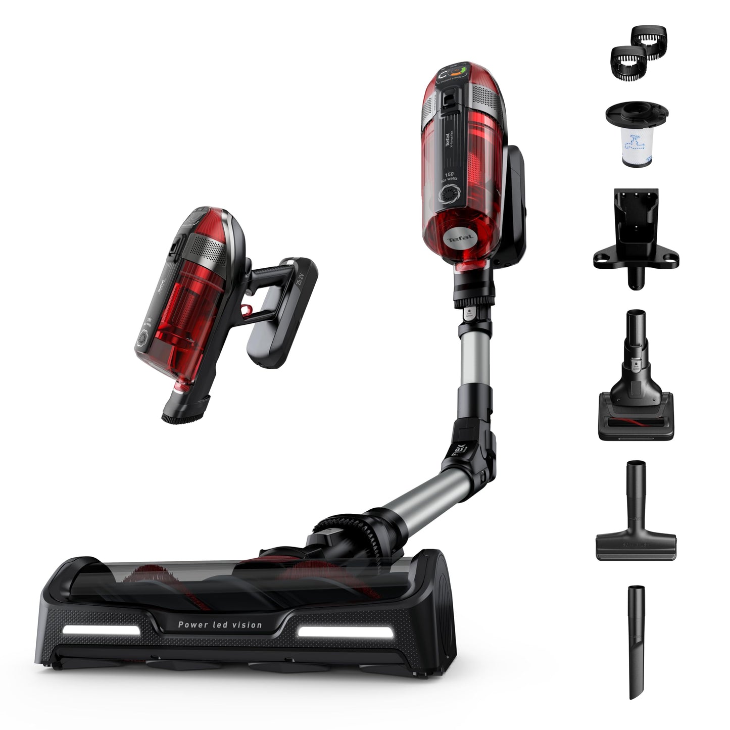 Tefal Cordless Stick Vacuum Cleaner X-Force 12.60 – 45 min Runtime, Handheld & Flexible Vacuum Cleaner, Car Tool, Red, TY98A1GO
