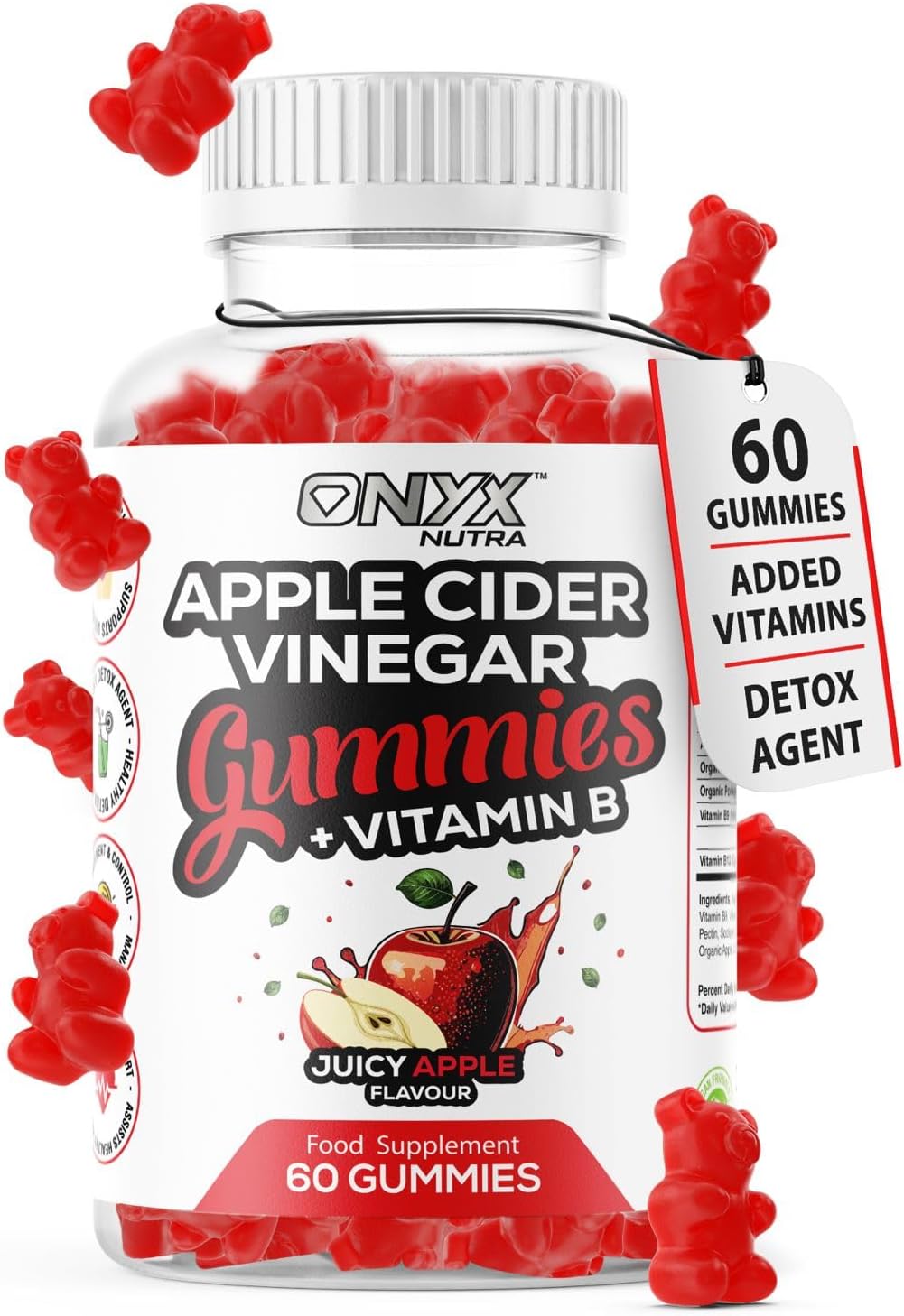 Apple Cider Vinegar Gummies, 1500mg ACV Gummies with Vitamin B, Chromium and Pomegranate | Non-GMO, Gluten-Free & Gelatine-Free | Juicy Apple Flavour | Vegan 60 Gummies (30 Servings)
