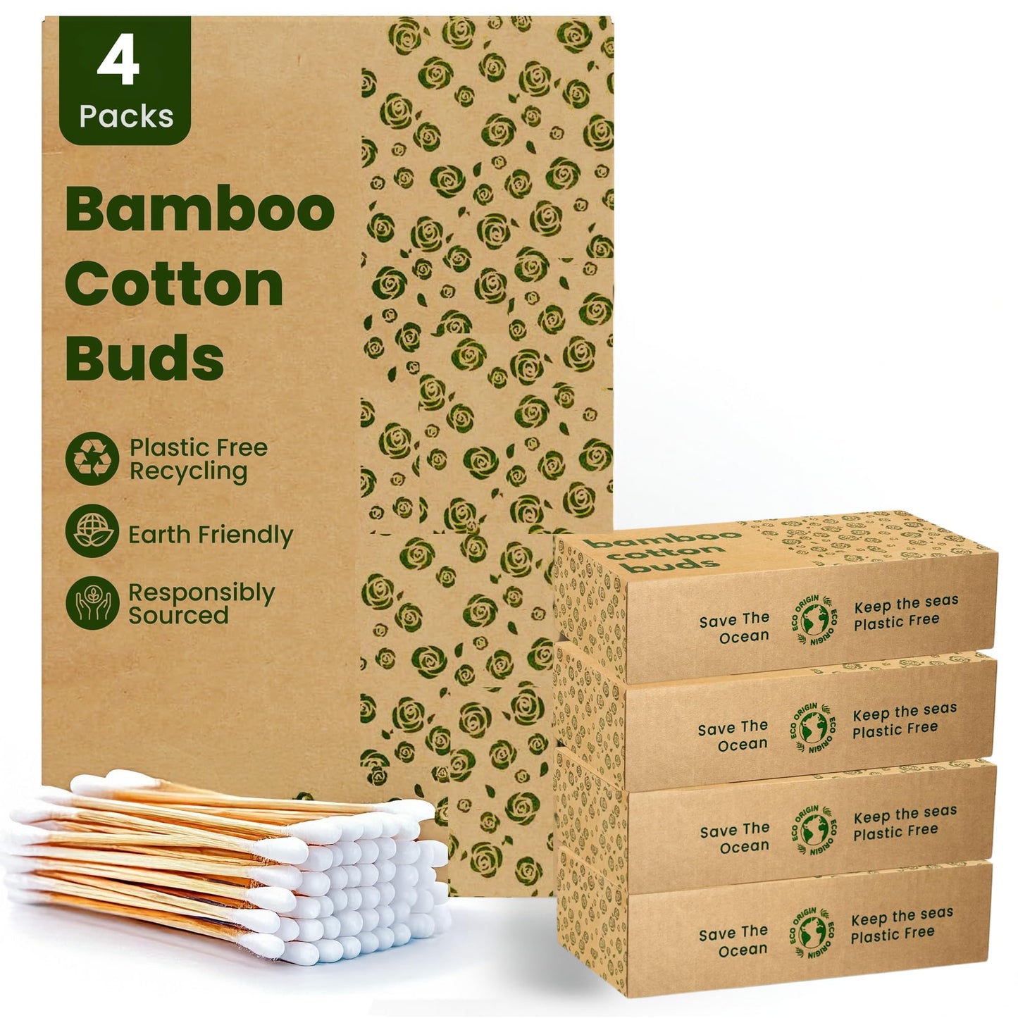 600 Bamboo Cotton Buds |100% Eco-Friendly Biodegradable | Cotton Wool Buds Q Tips | Compostable Bamboo Earbuds | Recycled Plastic Free Packaging | 6x100 Ear Buds Cotton⦠(600 Count)