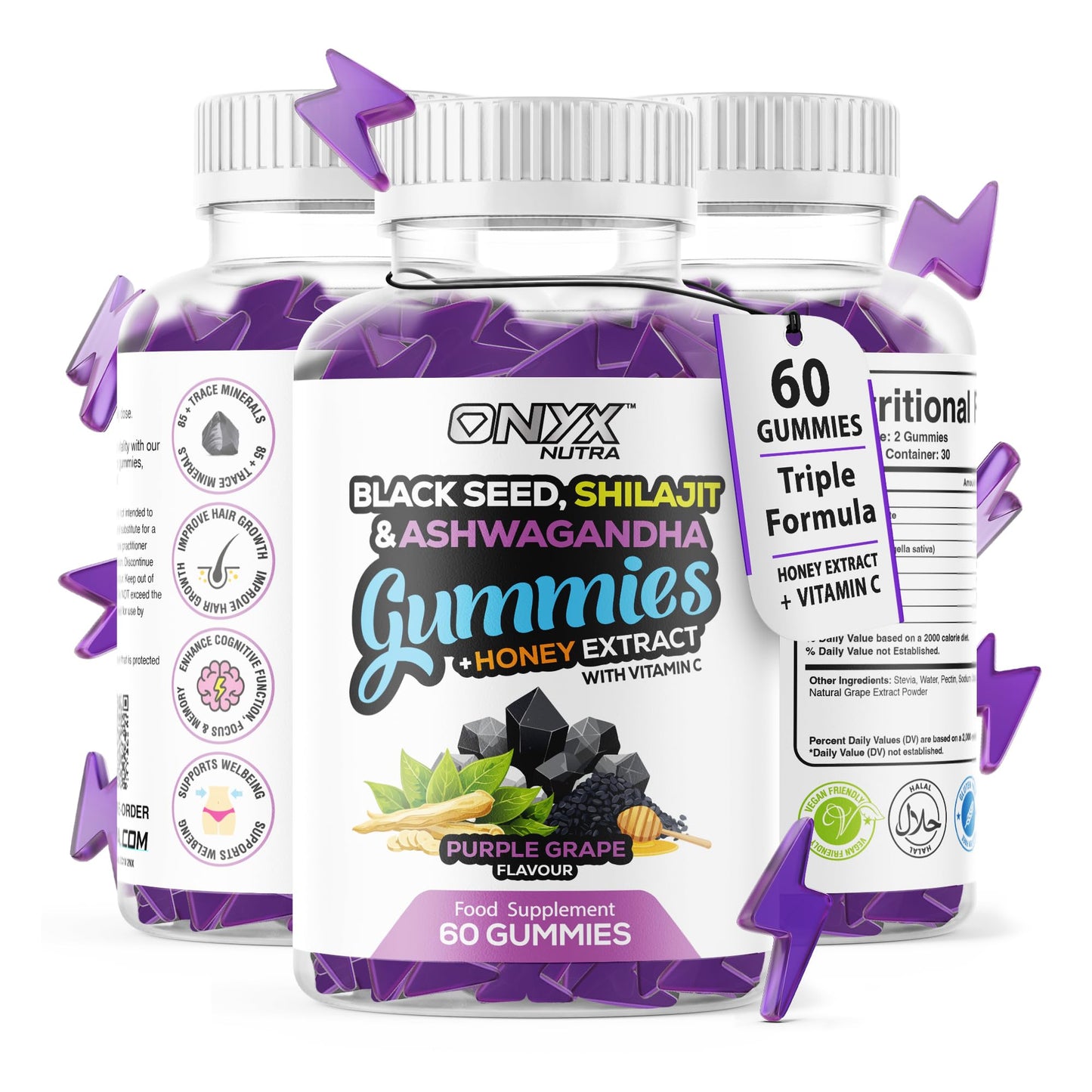 Black Seed, Shilajit & Ashwagandha Gummies with Honey Extract β Adaptogen Blend, Fulvic Acid & 85+ Trace Minerals, Natural Energy for Men & Woman (2)