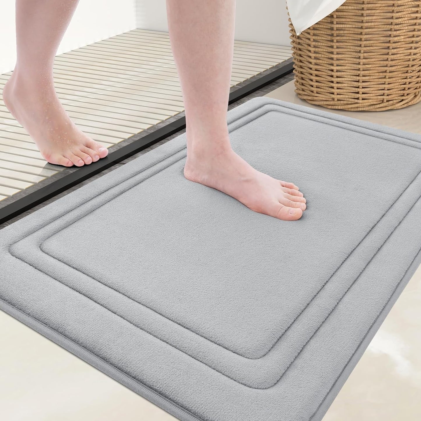 smiry Memory Foam Bath Mat - 40 x 60cm, Non-Slip, Super Absorbent, Comfortable - Machine-Washable Floor Rug, Dark Grey