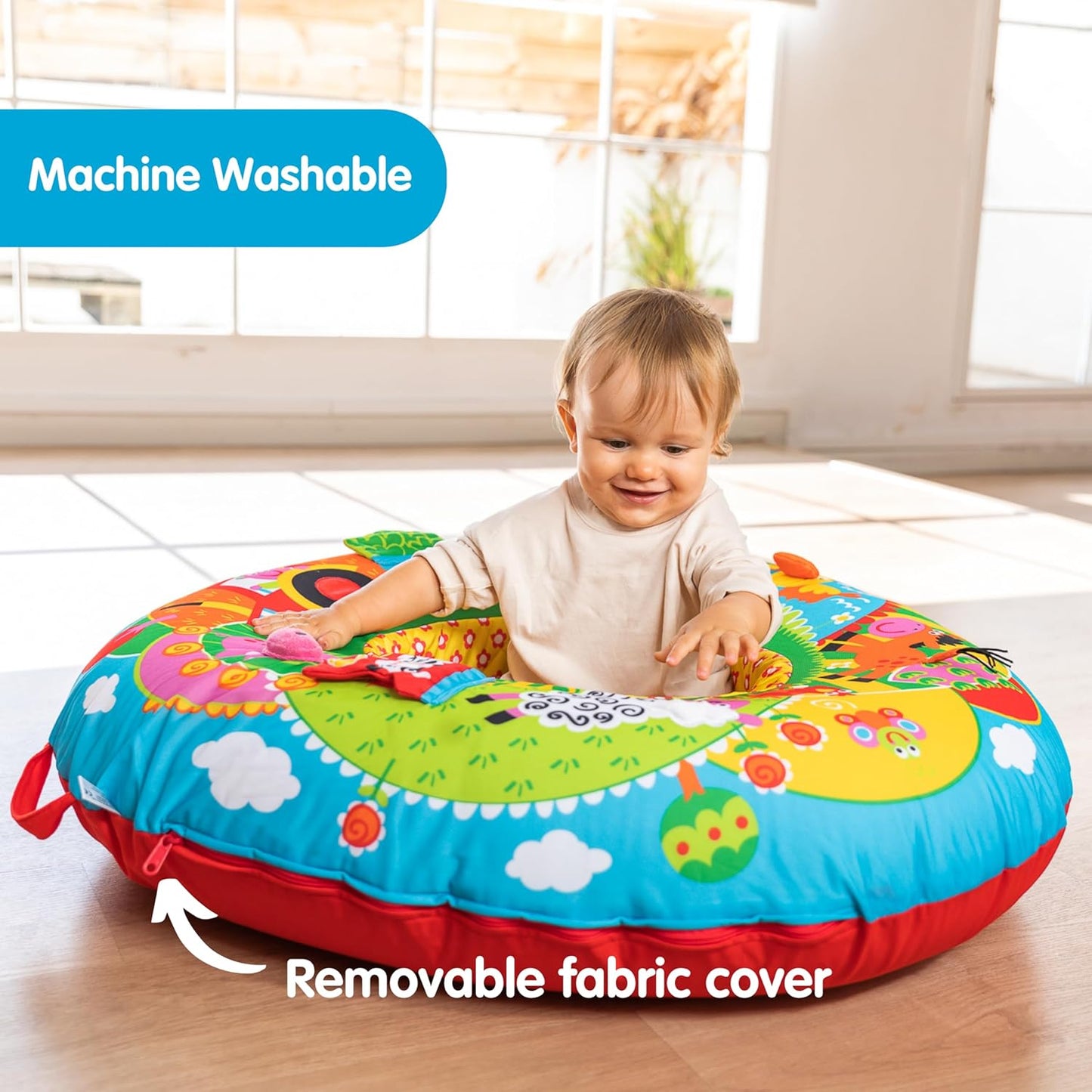 Galt Playnest, Farm - Baby Sit Me Up with Inflatable Ring, Head & Neck Support, 8 Sensory Activities, 90cm Diameter & Machine Washable Cover - Easy Travel, Suitable from Birth - Ages 0 Months Plus