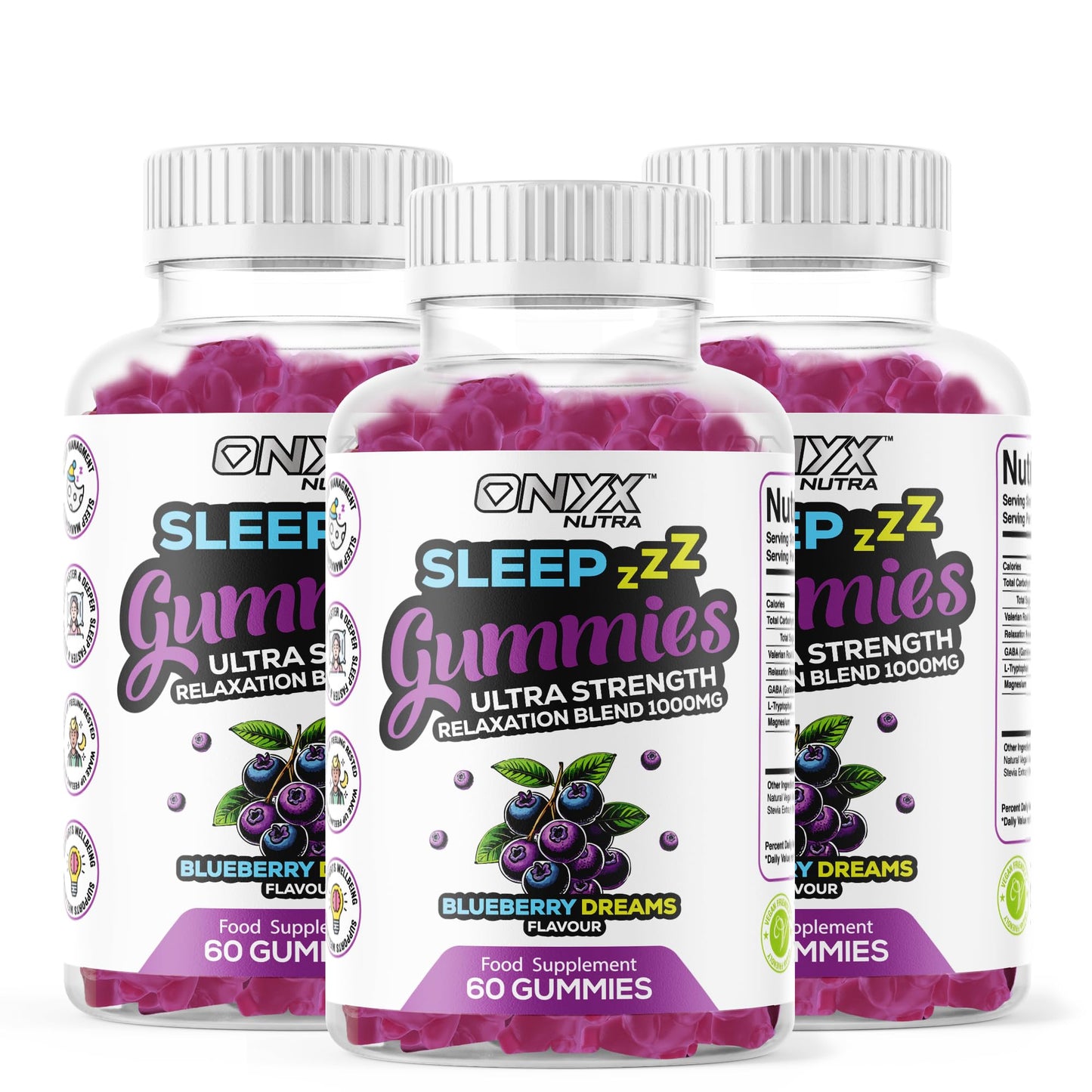 Sleep Gummies with Magnesium | Blueberry Dreams Flavour | Night Bedtime Support | Vegan Chewable Gummys 60 Gummies (30 Servings)