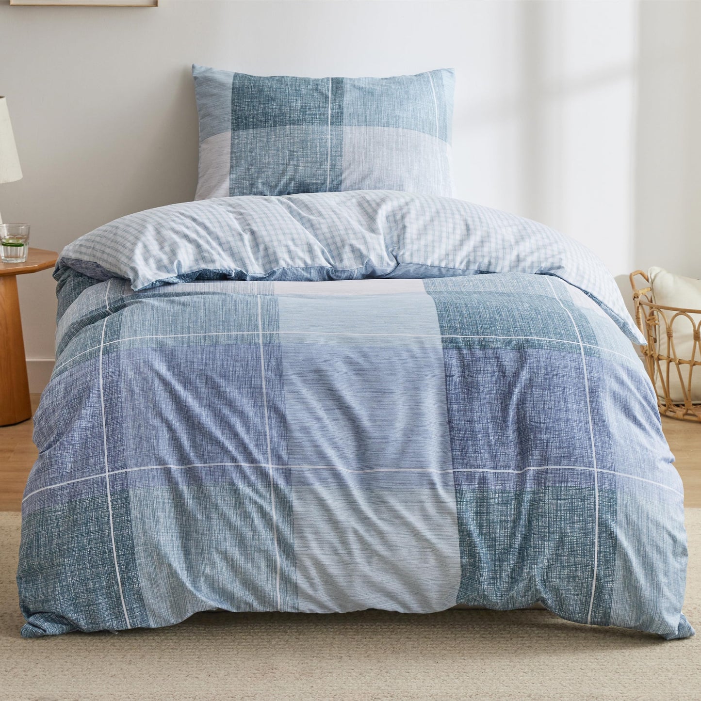 Bedsure Double Duvet Cover Set - Reversible Plaid Duvet Cover with Zipper Closure, 3 Pieces Dark Grey Bedding Set with 8 Corner Ties and 2 Pillowcases, 200x200cm