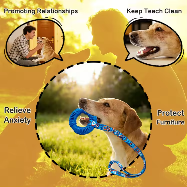 Bungee Handle Durable Fetch Tug Of-War Dog Toy with Rubber Ring Interactive Dog Tug Toys for Training Small Medium Large Dogs
