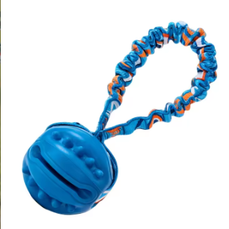 Natural Rubber Dog Ball Toy Textured Non Toxic Teeth Cleaning Elastic Strap Tear Resistant Bright for All Breeds