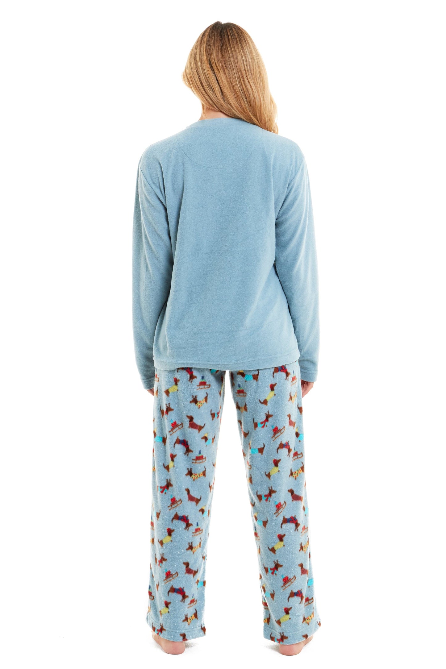 Women's Cosy Dachshund Polar Fleece Pyjama Set Soft Warm Winter Lounge Sleepwear Perfect Christmas Gift Sizes Small to X Large by Daisy Dreamer