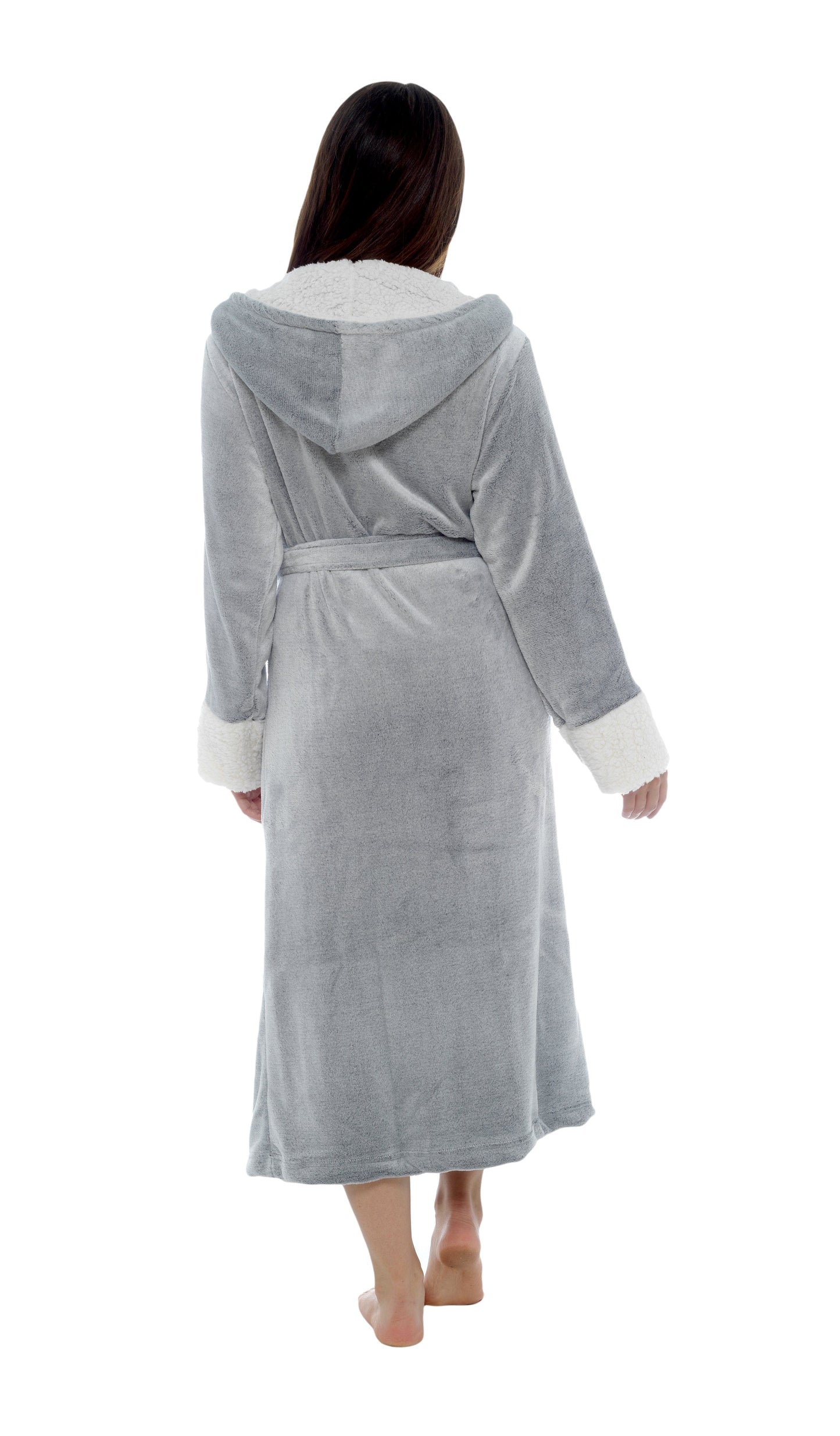 Women's Shimmer Fleece Hooded Bath Robe Soft Plush Luxurious Dressing Gown Perfect for Lounging and Cosy Nights in Shimmer Grey Multiple Sizes by Daisy Dreamer