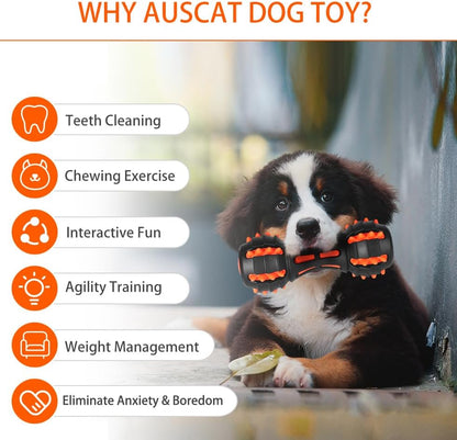 TUGME Dog Squeaky Toys For Aggressive Chewers Almost Indestructible Squeaky Toys For Dogs Teething Chew Toys For Medium Large Breed Durable Rubber Dog Toy Dumbbell Shape