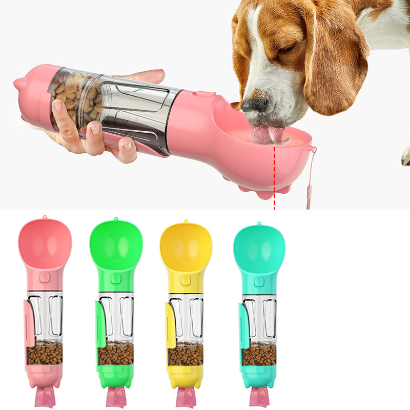 300-500ml Portable Multifunction Dog Water Bottle Food Feeder For Big Dogs 3 In 1 Poop Dispenser Puppy Pet Travel Drinking Bowls