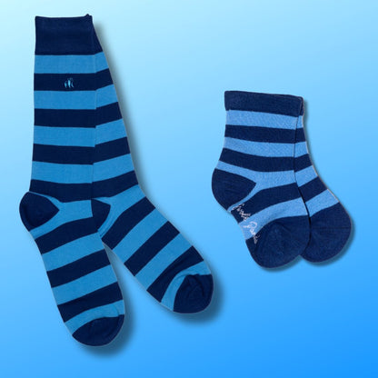 Blue Stripe Matching Bamboo Socks (Adult & Child)