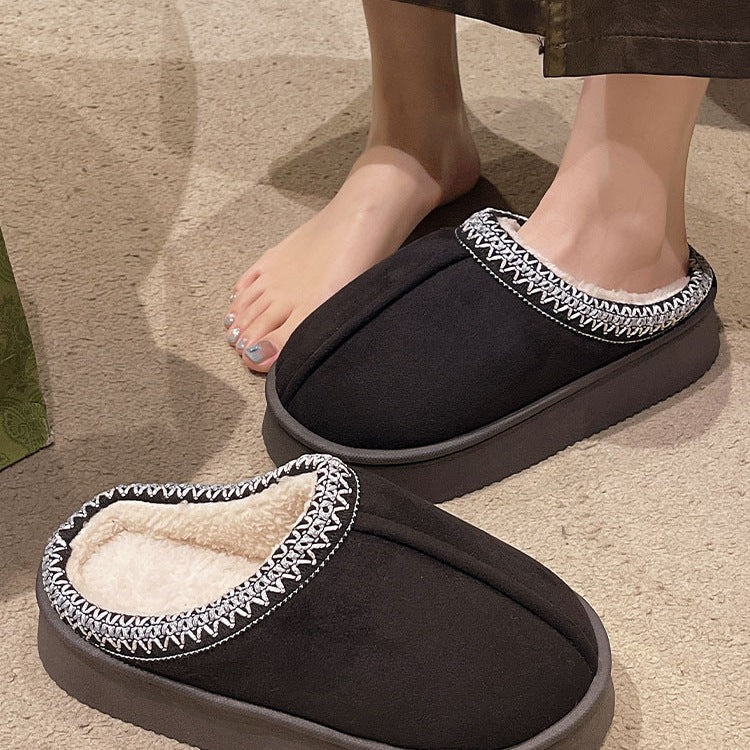 Suede Cotton Slippers Women Autumn Winter