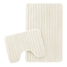 2 Piece Ribbed Bath Mat Set in Cream Extra Soft Non Slip Super Absorbent Bathroom & Toilet Mats Easy Care Rug by OLIVIA ROCCO