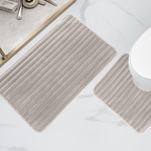 2 Piece Ribbed Bath Mat Set in Natural Extra Soft Non Slip Super Absorbent Bathroom & Toilet Mats Easy Care Rug by OLIVIA ROCCO