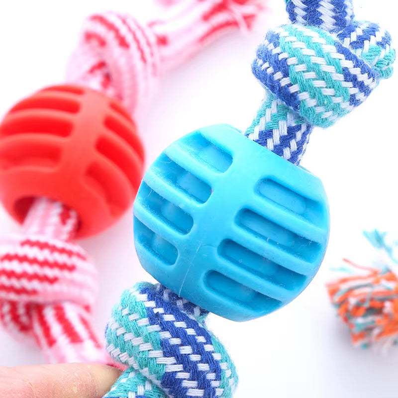 TUGME Pet Dog Toy Cotton Rope Double Knot Ball Bite Resistant Tooth Cleaning Toy Ball Pet Supplies