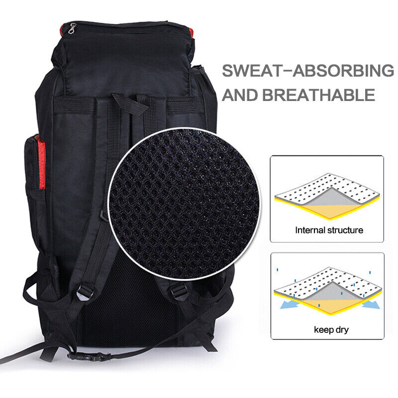 80L Extra Large Hiking Camping Backpack Rucksack Waterproof Travel Luggage Bag Blue