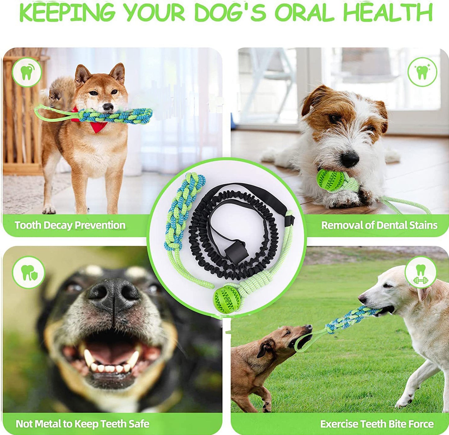 TUGME Dog Tug Of War Rope Molar Cleaning Tooth Bite Rope Toy Outdoor Inner