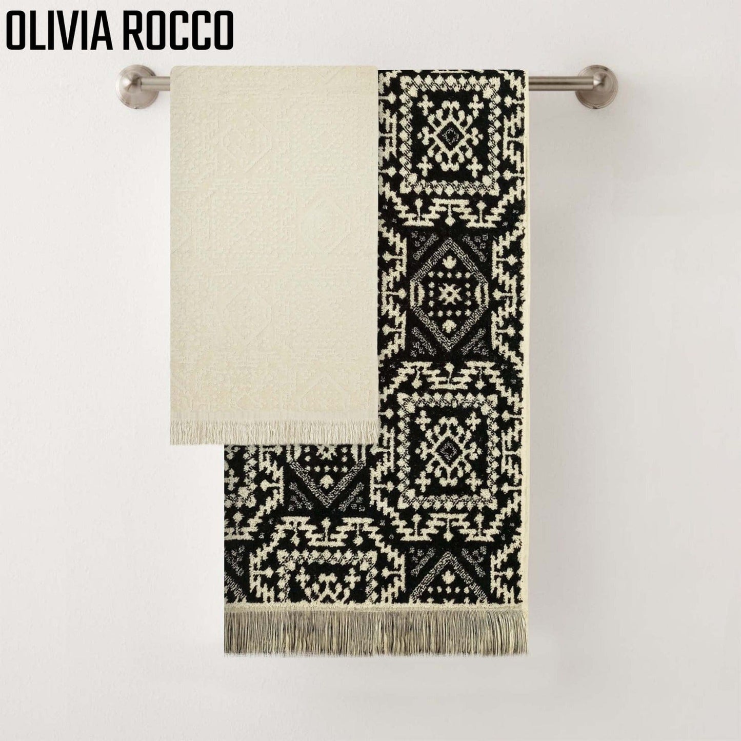 4 Piece Moroccan Towel Set 100% Cotton 500GSM High Absorbency Quick Drying Durable Soft Hand and Bath Towels for Elegant Bathroom Decor by OLIVIA ROCCO