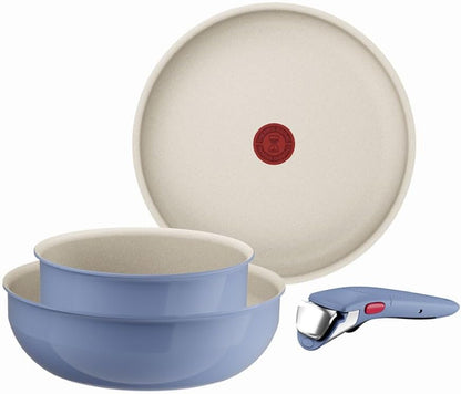Tefal Ingenio Blue 4-Piece Non-Stick Cookware Set – Induction Frying Pan, Wok, Saucepan, Detachable Handle, Oven Safe, Stackable, Compact RV Kitchen Organiser, L8294S04