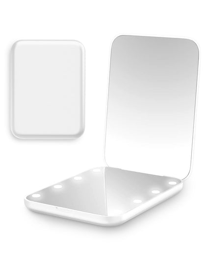 Victoper Rantizon Portable Makeup Mirror Dimmable 8 LEDs Lighted Mirror 1X & 2X Magnification Cosmetic Illuminated Handbag Mirror Foldable Double Facettes Pocket Mirror Compact Mirror…