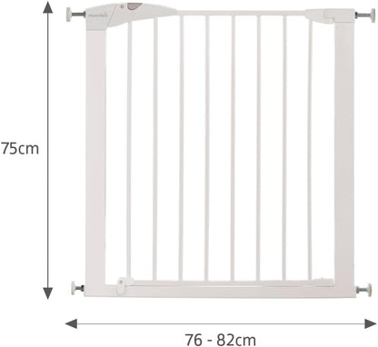 Munchkin Stair Gate Maxi Secure Toddler & Baby Gate 76-82cm extends up to 117cm with separately sold extensions | Pressure Fit Baby Safety & Dog Gate for Doorways | No-Screw Install Child Gate, White