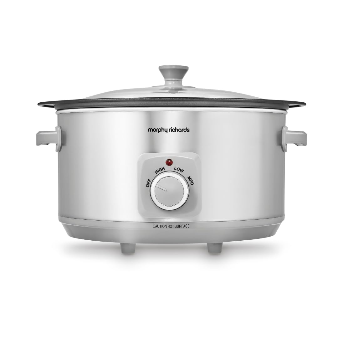 Morphy Richards 3.5L Sear & Stew Slow Cooker, Shatter Resistant Aluminium Pot, 3 Heat Settings, Hob Proof, Easy Clean, 163W, Black, 460012