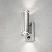 4lite Marinus GU10 Bi-Directional Outdoor Wall Light with PIR - Stainless Steel