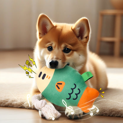 TUGME Plush Chew Toys For Inside Dog Plush Squeaky Toys Puffhead Fish Chew Toys Sound Interactive Teeth Toy Wear-Resistant Dog Toys