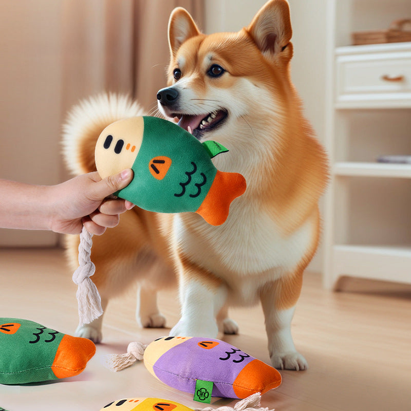 TUGME Plush Chew Toys For Inside Dog Plush Squeaky Toys Puffhead Fish Chew Toys Sound Interactive Teeth Toy Wear-Resistant Dog Toys