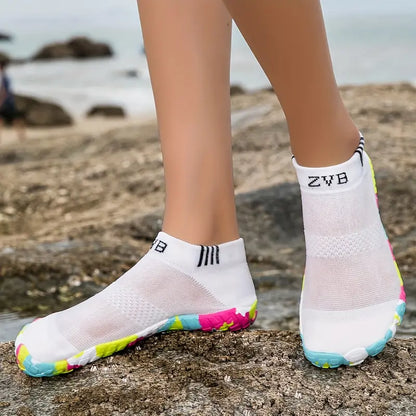 ZVB Women's Water Shoes - Breathable Yoga & Swim Shoes with Elastic Fabric Upper, Non-Slip Rubber Sole for Indoor/Outdoor Activities, Lightweight All-Season Design, Versatile Activewear | Wide Toe Design | Flexible Footwear Cyan & other colors