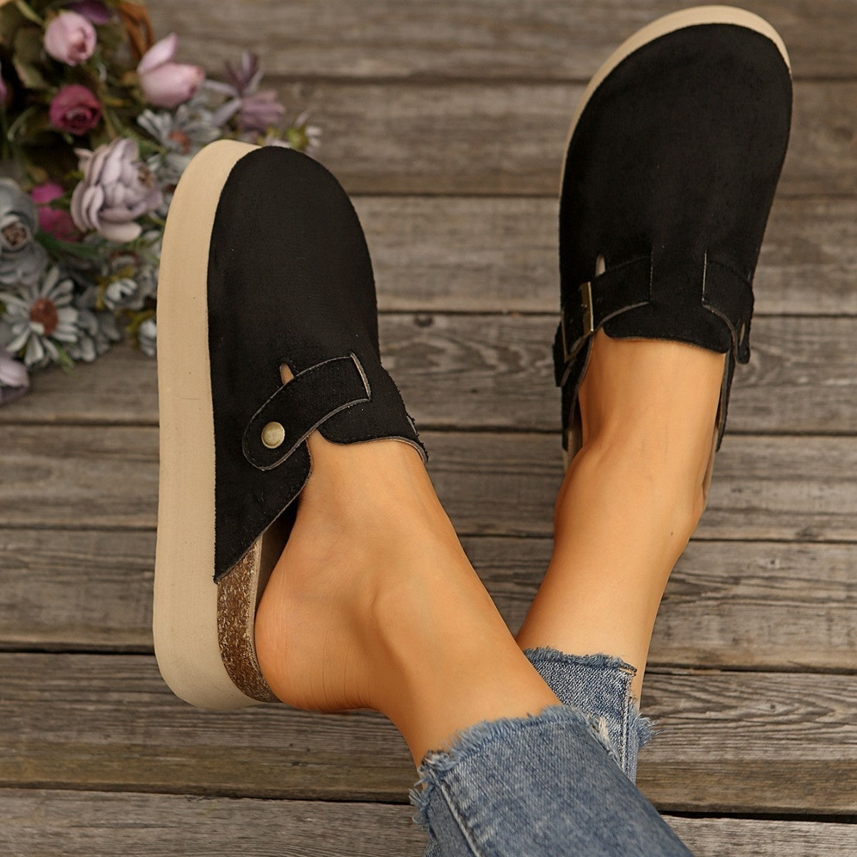 Thick Sole Half Slippers Women's Toe Cap Slip-on
