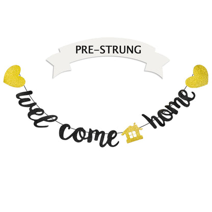 Black Glitter Sign Decor for Welcome Home Parties and Family Theme Celebrations