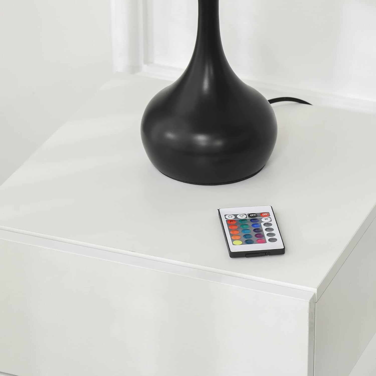 HOMCOM Bedside Table with LED Light, Nightstand with 2 Drawers and High Gloss Front, USB Powered Side Table with Remote for Bedroom, Living Room, White