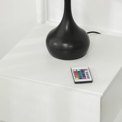 HOMCOM Bedside Table with LED Light, Nightstand with 2 Drawers and High Gloss Front, USB Powered Side Table with Remote for Bedroom, Living Room, White