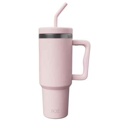 BOZ 40 oz Tumbler with Handle and Straw Lid - Cupholder-Friendly, Insulated Stainless Steel Water Bottle, Reusable Travel Mug, Ideal for Hot & Cold Beverages (Black)