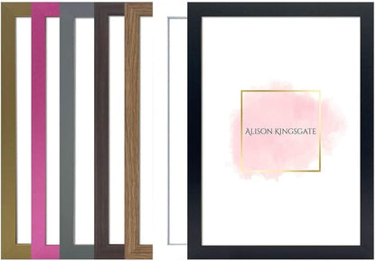 Alison Kingsgate Elegant Sleek Black A3 Frame Size (29.7 x 42cm) - Flat Classic Design Black A3 Picture Frame with Safe Perspex Front & Wall Hanging Hooks - British Handmade Décor Frames